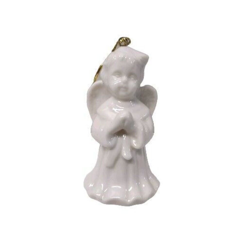 Vintage White Porcelain Cherub Angel Prayer Bless Christmas Ornament Collectible